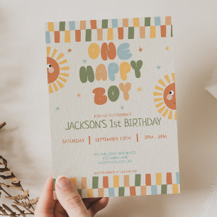 One Happy Boy Boho Sun 1st Birthday Invitation