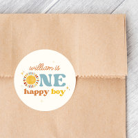One Happy Boy Boho Sun 1st Birthday Stickers