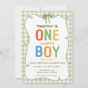 One Happy Boy Colourful 1st Birthday Party Invitation