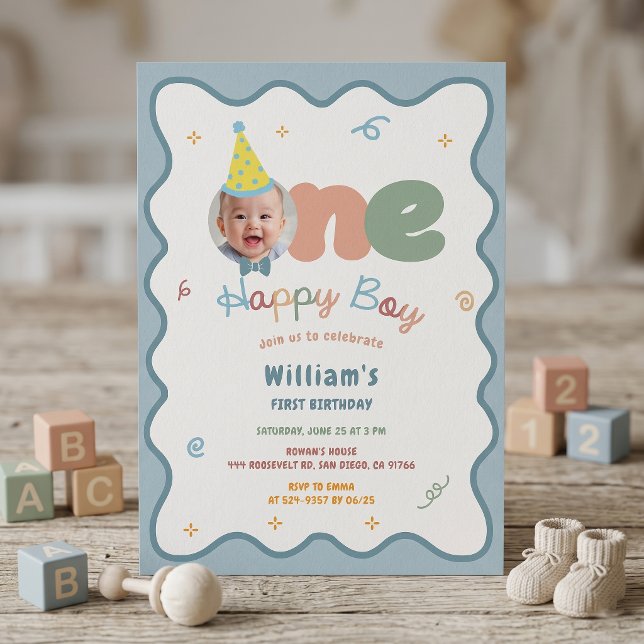 One Happy Boy First Birthday Invitation (Creator Uploaded)