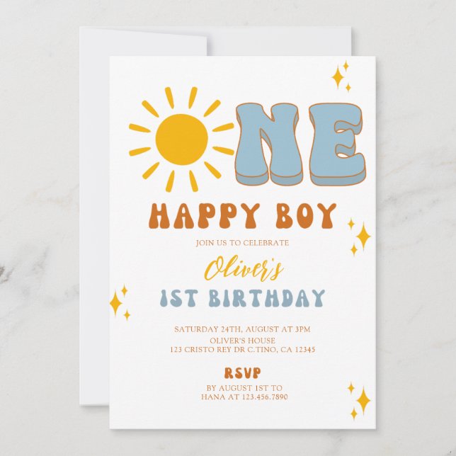 One Happy Boy First Birthday Invite (Front)