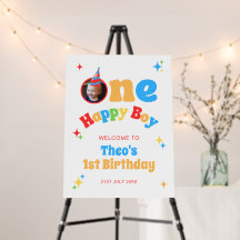 One Happy Boy Fun 1st Birthday Photo Welcome Sign