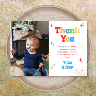One Happy Boy Fun Colourful 1st Birthday Photo Thank You Card