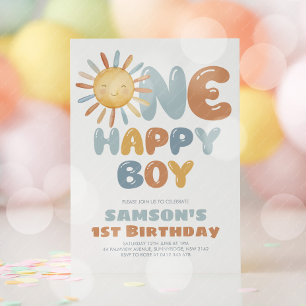 One Happy Boy Sun 1st Birthday Invitation