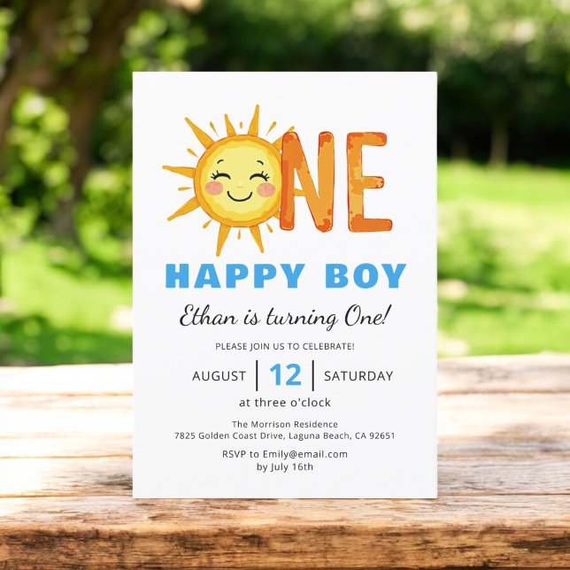 One Happy Boy Sunshine 1st Birthday Invitation (Creator Uploaded)