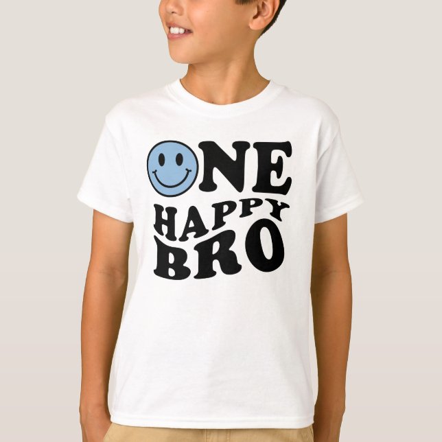 One Happy Bro | Blue Matching One Family Birthday T-Shirt (Front)