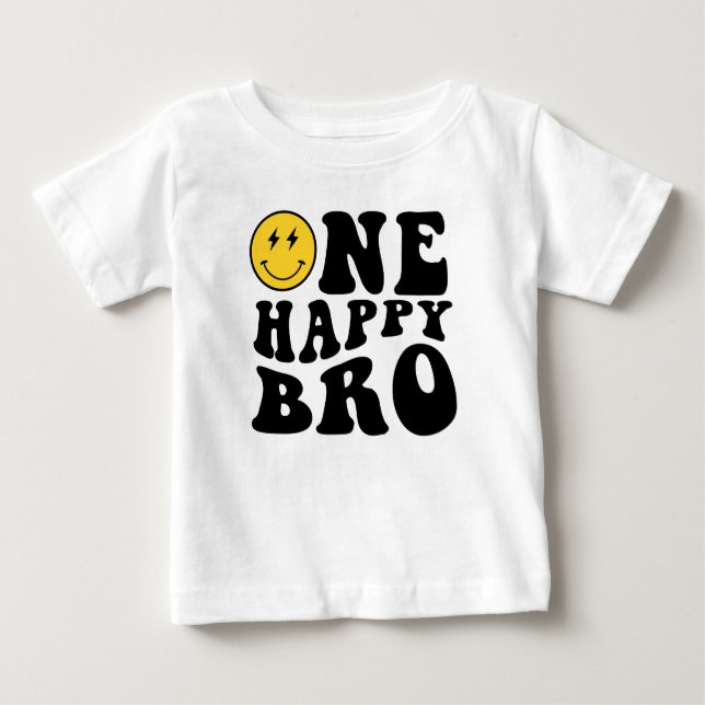 One Happy Bro Smile Boy 1st Birthday Matching  Baby T-Shirt (Front)