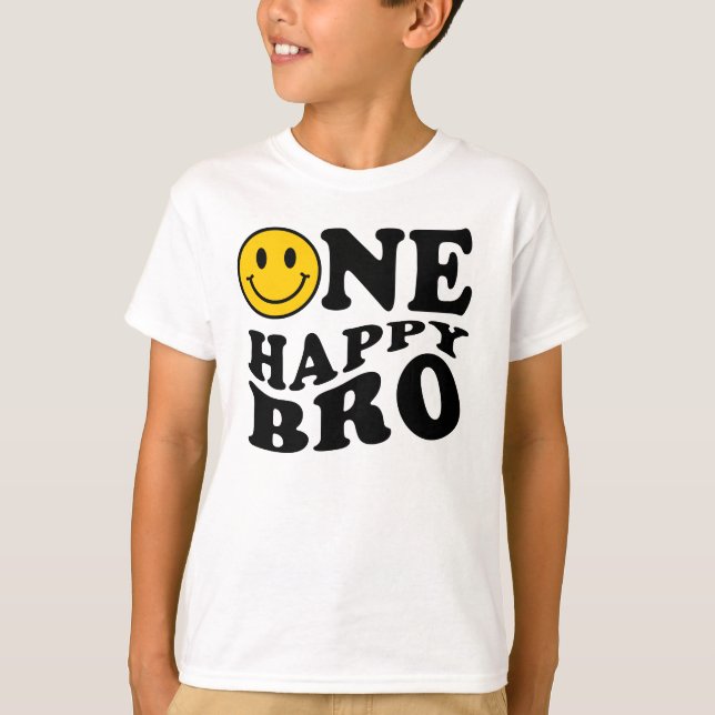 One Happy Bro Yellow Matching One Family Birthday T-Shirt (Front)