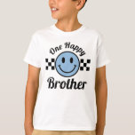 One Happy Brother Blue Smile 1st Birthday Matching T-Shirt<br><div class="desc">One happy brother blue happy smile boy first birthday matching boy t-shirt.</div>