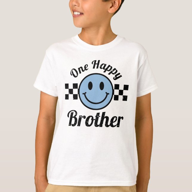 One Happy Brother Blue Smile 1st Birthday Matching T-Shirt (Front)