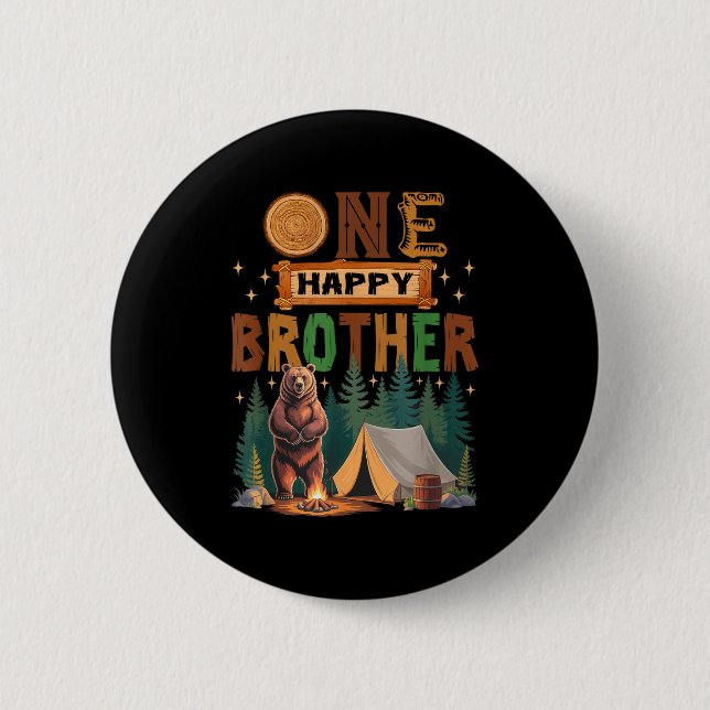 One Happy Brother Camper 1st Birthday Camng Bear  6 Cm Round Badge (Front)