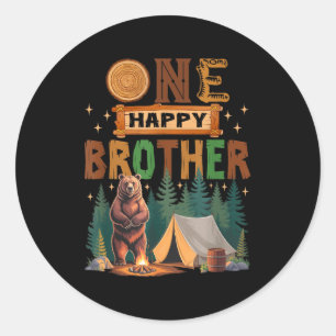One Happy Brother Camper 1st Birthday Camng Bear Classic Round Sticker