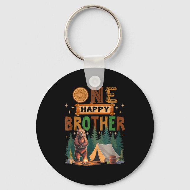 One Happy Brother Camper 1st Birthday Camng Bear  Key Ring (Front)