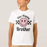 One Happy Brother Pink Smile 1st Birthday Matching T-Shirt<br><div class="desc">One happy brother pink happy smile boy first birthday matching boy t-shirt.</div>