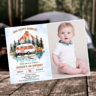 One Happy Camper 1st Birthday Camping Photo Invitation