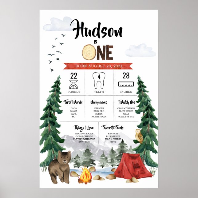 One Happy Camper 1st Birthday Milestone Poster (Front)