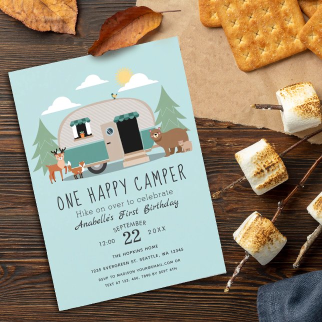 One Happy Camper 1st Birthday Party Invitation (Creator Uploaded)