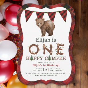 One Happy Camper 1st Birthday Party Invitation