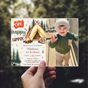  One Happy Camper 1st Birthday Party Photo  Invitation