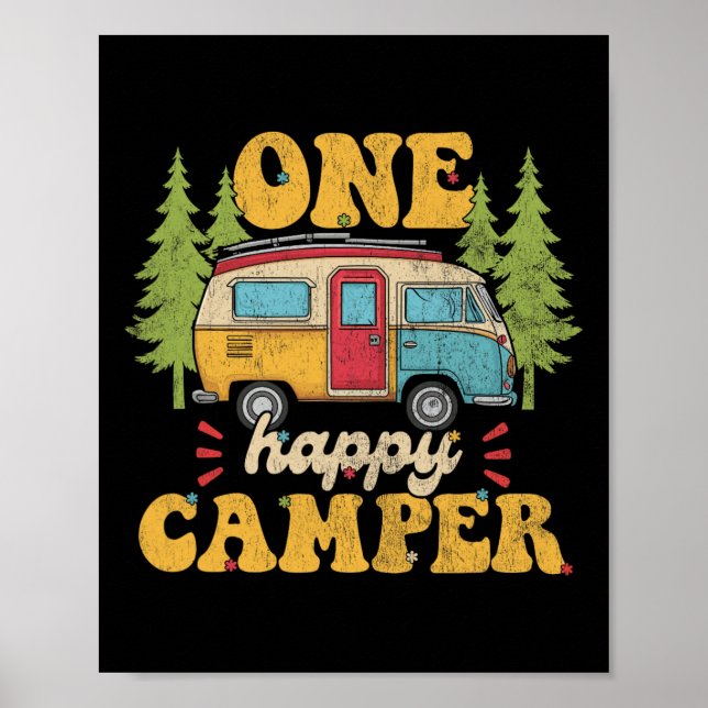 One Happy Camper 1st Birthday Party Retro Mothers  Poster (Front)