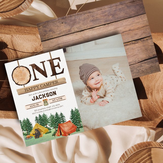 One Happy Camper 1st Birthday Photo Invitation (Creator Uploaded)