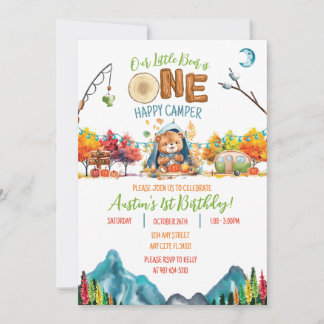 One Happy Camper Autumn Adventure Birthday Invitation