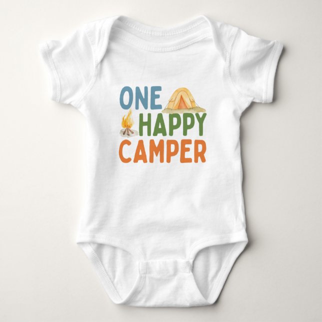 One Happy Camper Baby Bodysuit for 1st Birthday (Front)