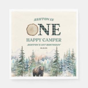 ONE Happy Camper Bear 1st Birthday Party Napkin