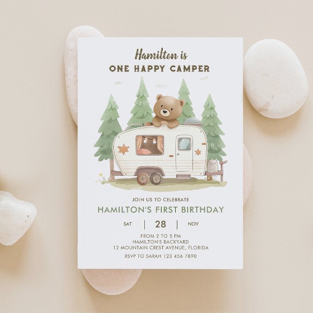 One Happy Camper Bear Birthday Invitation 3 (Creator Uploaded)