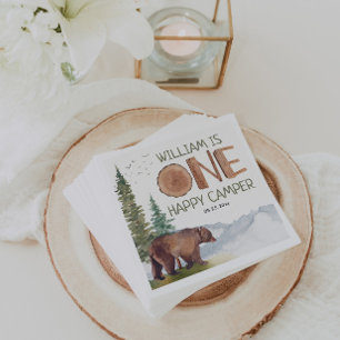 One Happy Camper Bear Birthday Napkin