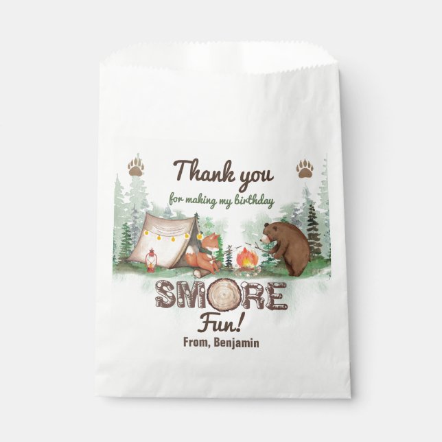 One Happy Camper Bear Forest Birthday Favour Bag (Front)