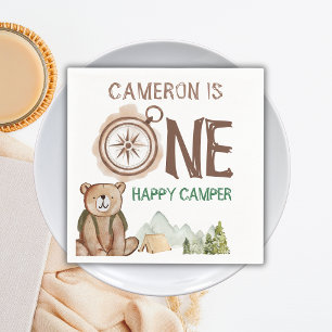One Happy Camper Bear Woodland 1st Birthday  Napkin