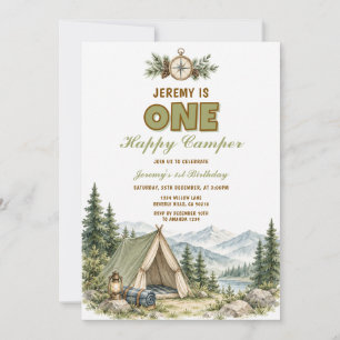 One Happy Camper Birthday Adventure Woodland Party Invitation