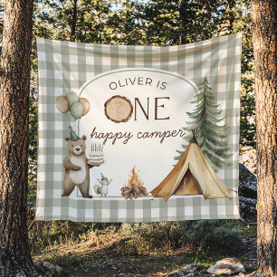 One Happy Camper Birthday Banner Backdrop  Tapestry