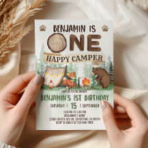 One Happy Camper Birthday Camping Invitation