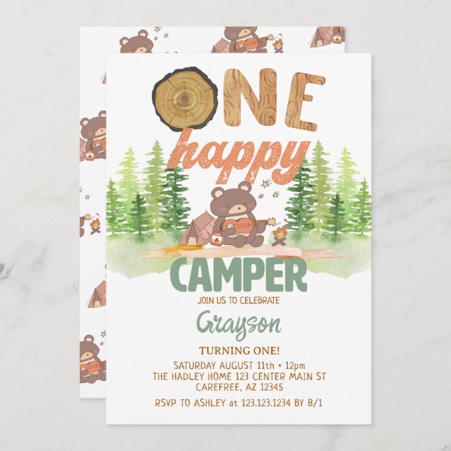 One Happy Camper Birthday Invitation (Front/Back)