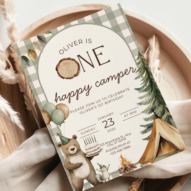 One Happy Camper Birthday Invitation Camping 1st  (Creator Uploaded)