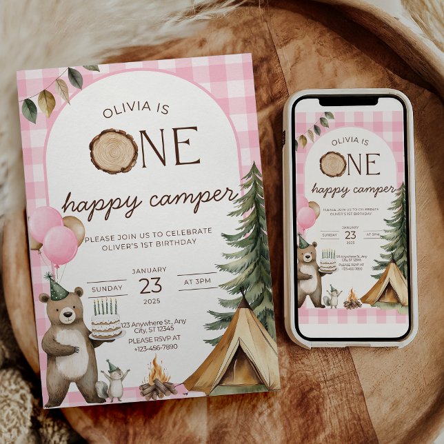One Happy Camper Birthday Invitation Camping 1st  (Creator Uploaded)