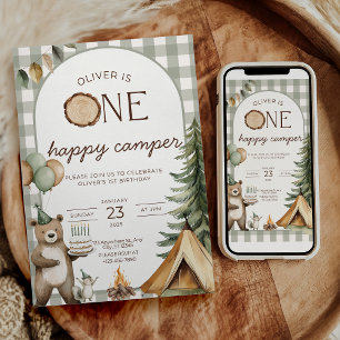 One Happy Camper Birthday Invitation Camping 1st 