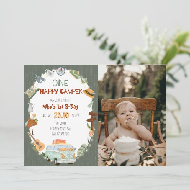One Happy Camper Birthday Invitation Card (Standing Front)