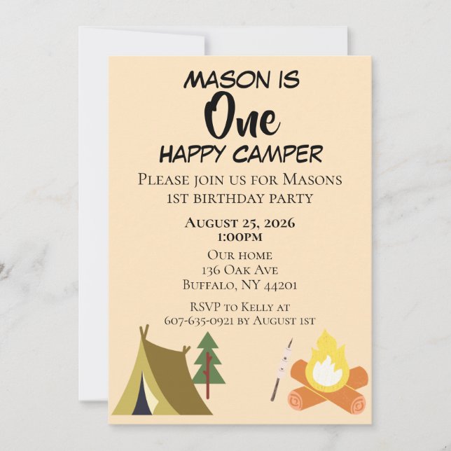 One Happy Camper Birthday Invite (Front)
