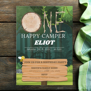 One Happy Camper Boy's 1st Birthday Invitation