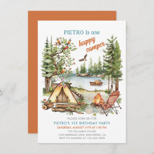 One Happy Camper Boys 1st Birthday Invitation