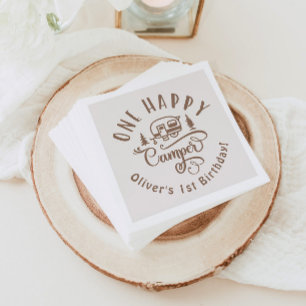 One Happy Camper brown minimalist 1st birthday Napkin