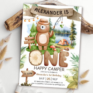 ONE Happy Camper! Camping Boys 1st Birthday Party Invitation