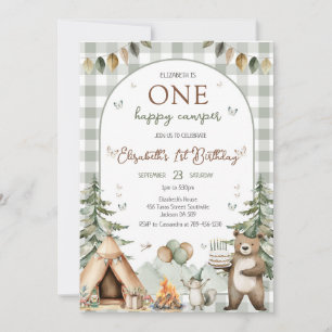 One Happy Camper Camping Woodland Birthday Invitation