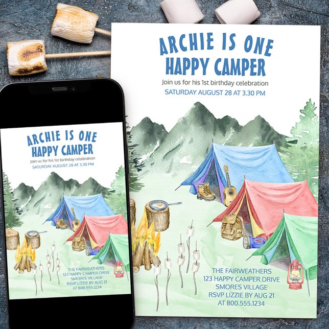 One Happy Camper First Birthday Camping Invitation (Creator Uploaded)