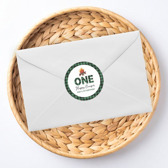 One Happy Camper First Birthday Classic Round Sticker (Creator Uploaded)