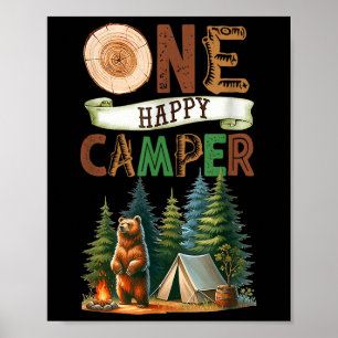 One Happy Camper First Birthday Family Camping Bea Poster