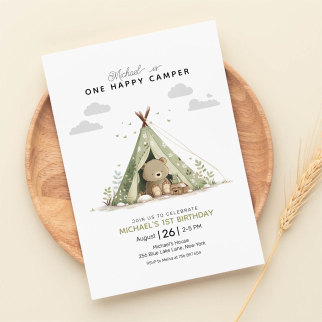  One Happy Camper First Birthday Invitation (Creator Uploaded)